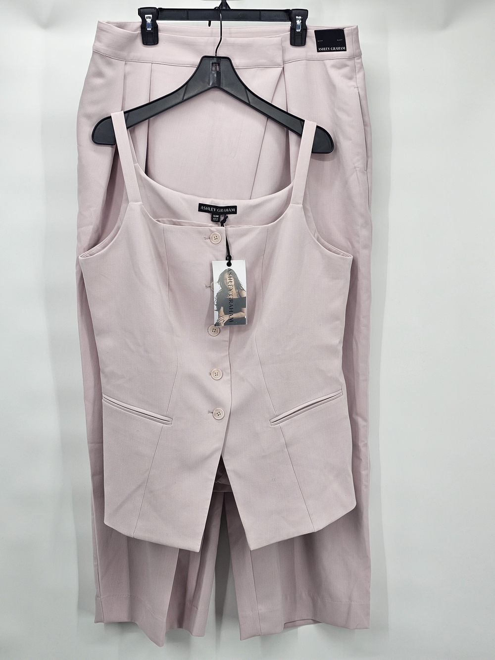 Ashley Graham Women's 14W/16W Button-Front Vest & Pants Suit NEW